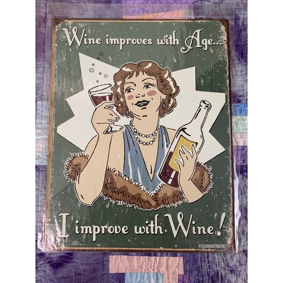 Other - Wine Improves With Age Tin Sign Wall Decor 12.5x16 Metal Sign Bar Home shop
